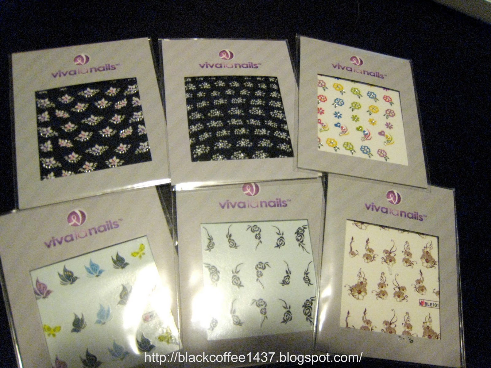 sample pack including 3 nail art stickers and 3 nail art water decal