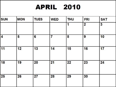 Blank April Calendar
