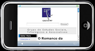 Página www.gesta.org vista no IPhone com CSS activa e posicionamento do aparelho na horizontal