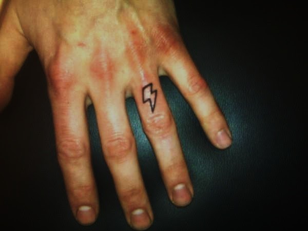 Tattoo; Lightning Bolt on Finger.