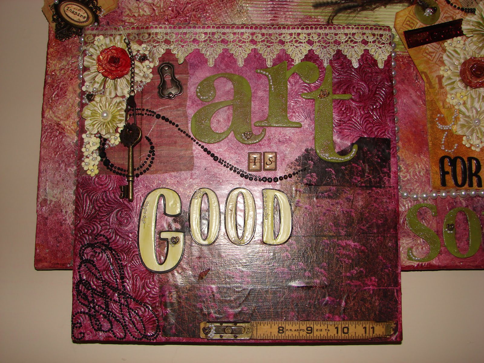 Altered Paper Arts 3 D Mixed Media Canvas "Art is Good for the Soul"