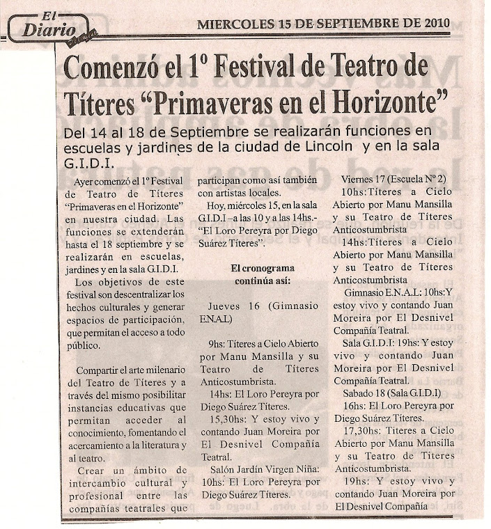 ¡¡¡Comienza el Festival de titeres en Lincoln!!!