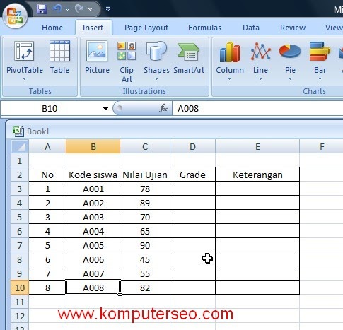 Fungsi if nested (if bercabang) di excel 2007 | Komputer SEO