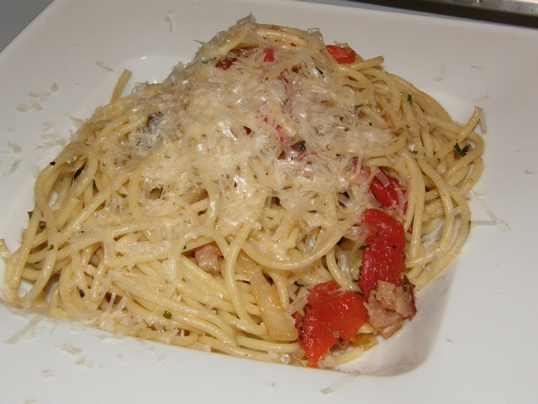 The Cookbook Junkie Bargain recipeSpaghetti with Bacon, Onion, and