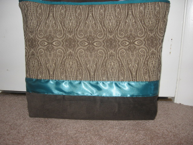 Brown paisley/corduroy Teal ribbon Tote