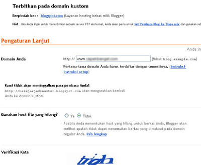 Setting Custom Domain Blogspot dari Name.com