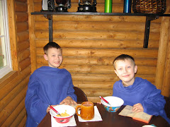 Breakfast in our "Snuggies"