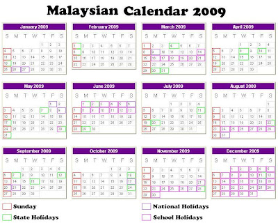 Calendar 2009 on Calendar 2009   National Holidays  School Holidays  State Holidays