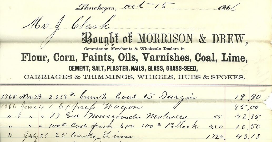 Heirlooms Reunited 1866 Invoice from Skowhegan, Maine Firm to Joseph