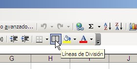 líneas de división en Excel 2003