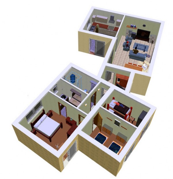 لحس+الکس Interior design: Plano de Casa de 3 dormitorios y 90 metros cuadrados