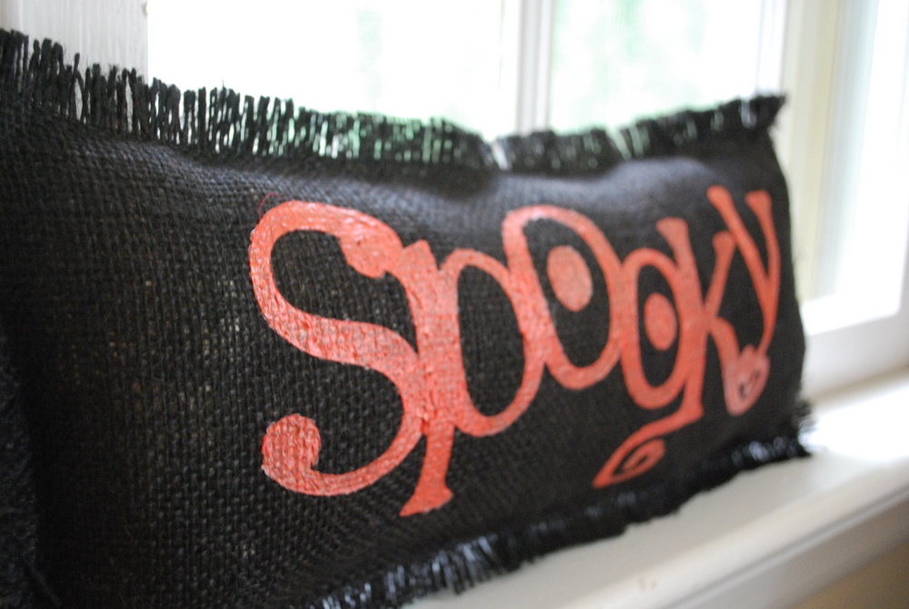 black burlap stenciled pillow