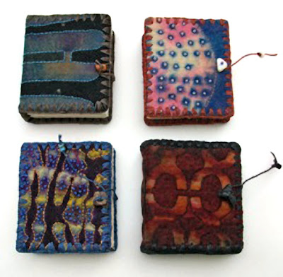 handmade books by Chad Alice Hagen, hand bound, resist-dyed felt covers