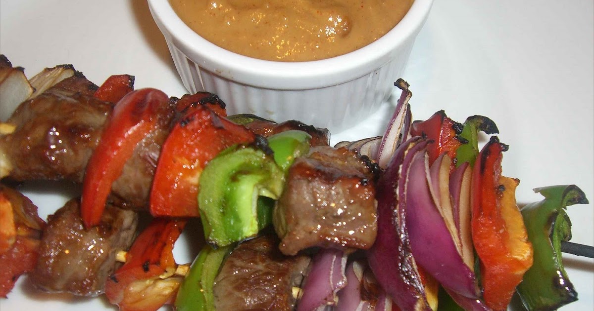 Jaime and Jen Dish Beef Kebabs With Peanut Dipping Sauce