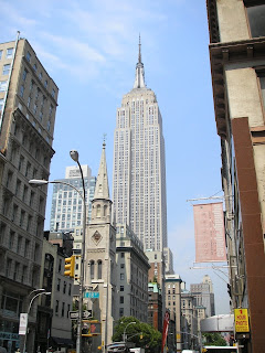 The Empire State Building in New York City, taken from 5th Avenue.