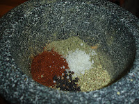 Mortar & pestle: paprika, oregano, sea salt, pepper & cayenne