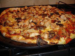 Chicken, Mushroom, Bacon Pizza from scratch