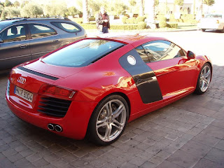 The German Made Audi R8 Red Color Car Picture - Back Side View