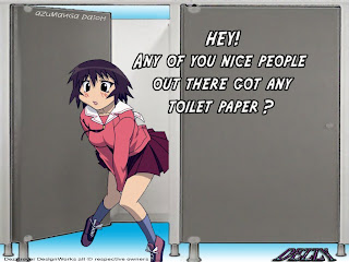 Anime Babe Azumanga Cubicle Hot Wallpaper asking for Toilet Paper