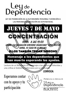 Cartel de la concentración convocada por la Plataforma en defensa de la Ley de Dependencia - Alicante