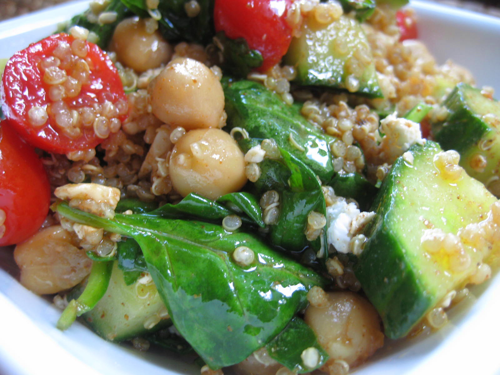 The Hedonistic Kitchen Quinoa, Garbanzo and Spinach Salad with Smoked Paprika Dressing