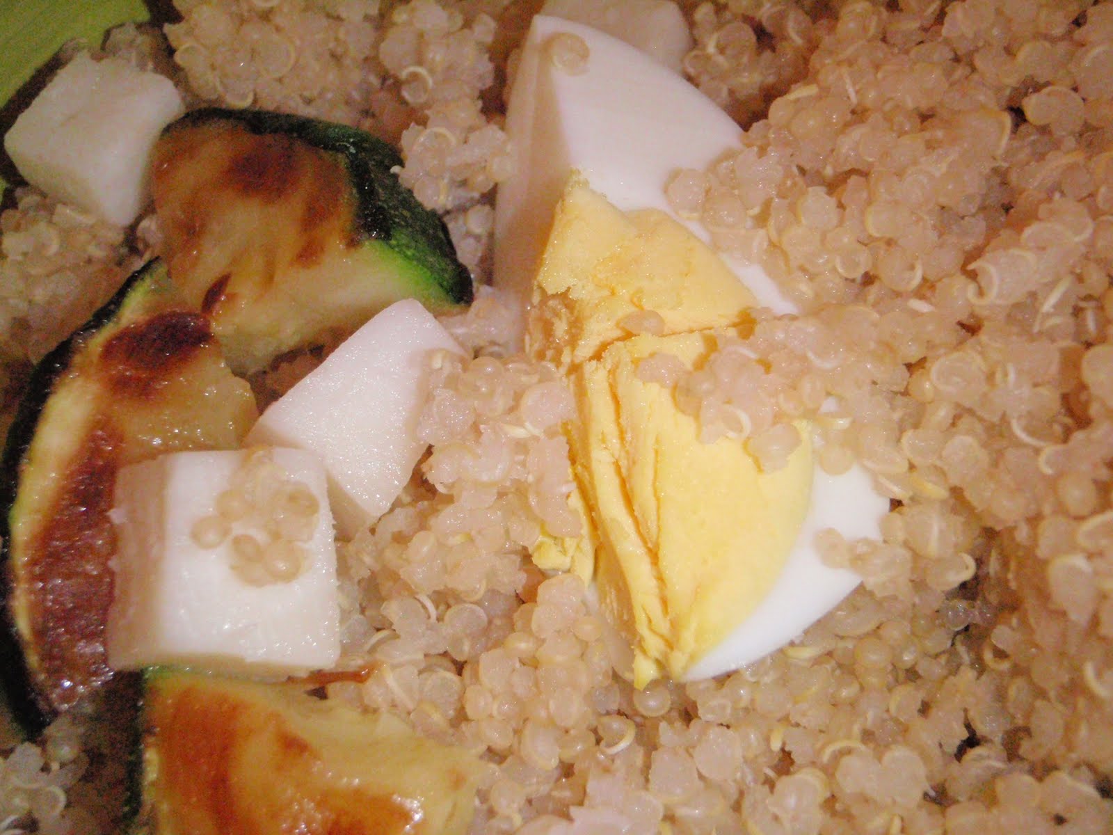 Top with grilled zucchini, eggs, goat cheese,