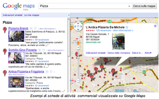 Schermata che mostra la ricerca di Pizza su Google Places.