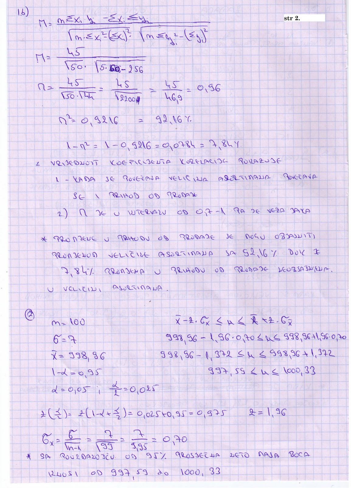Zadaci iz statistike i rjesenja Regresija i Korelacija