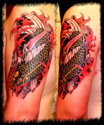 black and white tattoos sleeves. color like white, red,