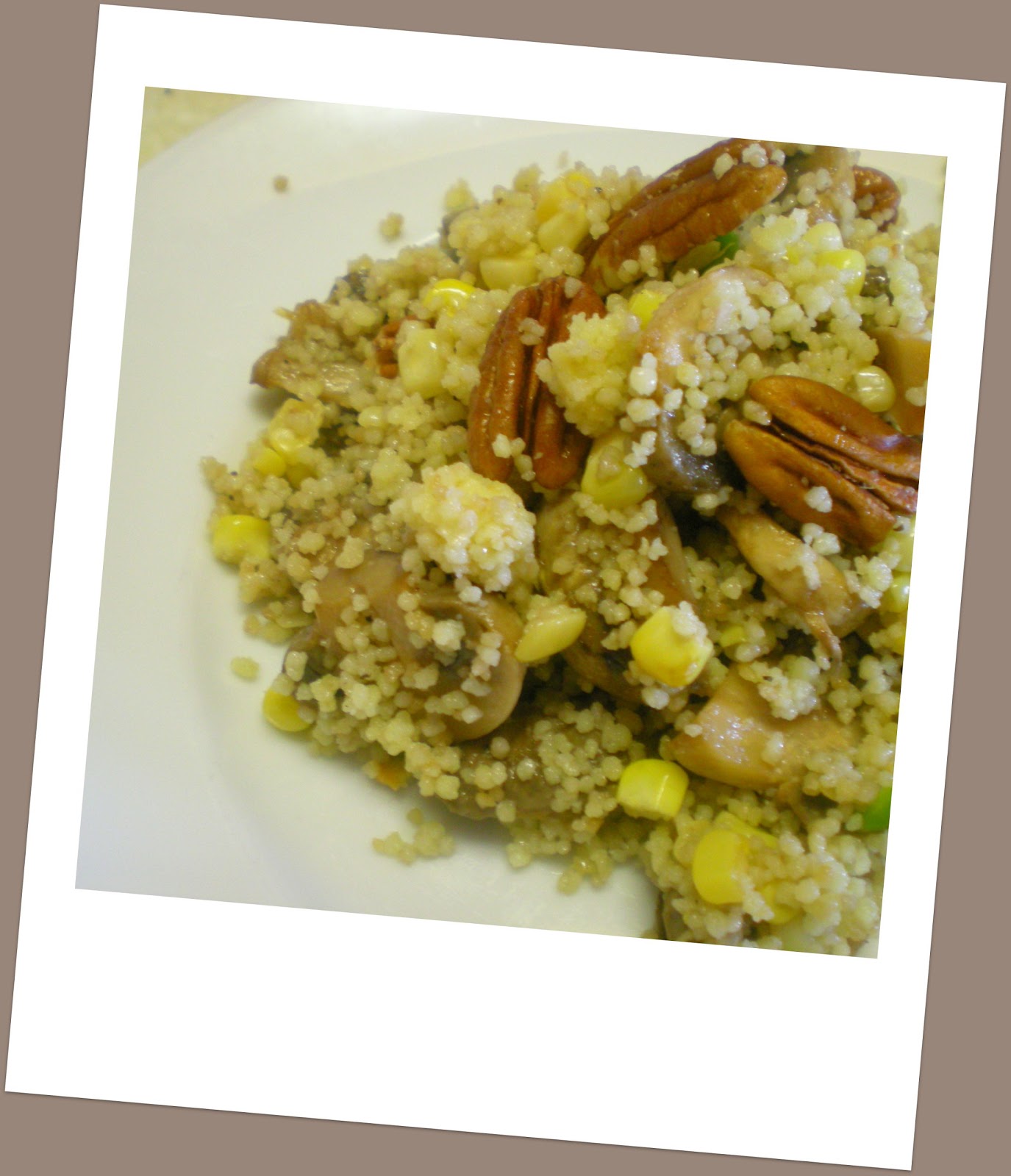 couscous salad with black beans, mushrooms, and corn