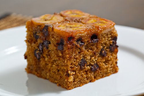 Banana Upside Down Cake with Chocolate Chips