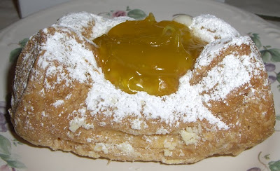 boat pastry topped with lemon curd from Solvang Bakery