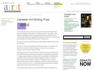 Art Writers: Apply for the Canadian Art Writing Prize by June 26, 2009 Screenshot: Art Writer: Submit Your Application for the Canadian Art Writing Prize by June 26, 2009
