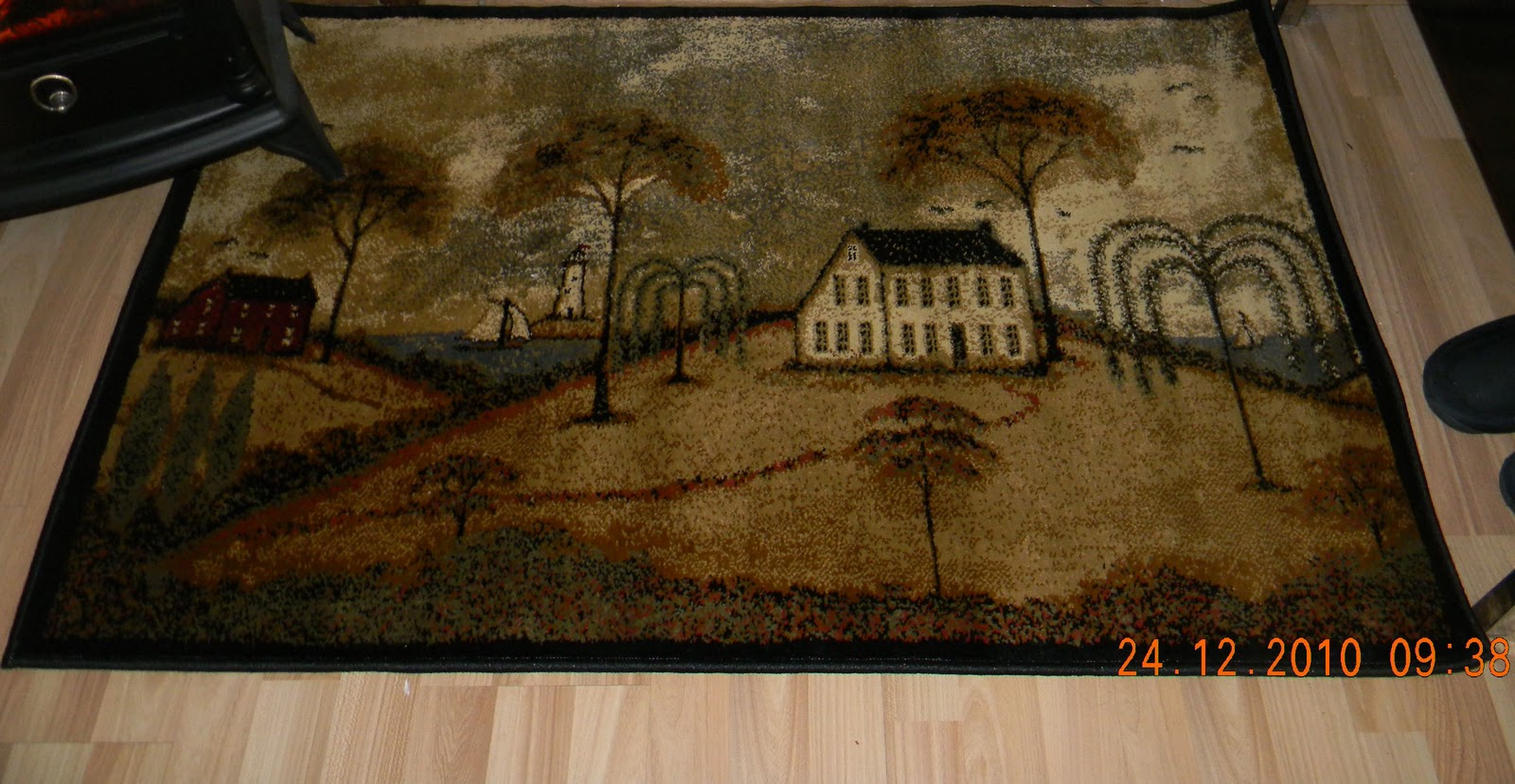 Primitive Country Cabin Primitive Rug for Christmas