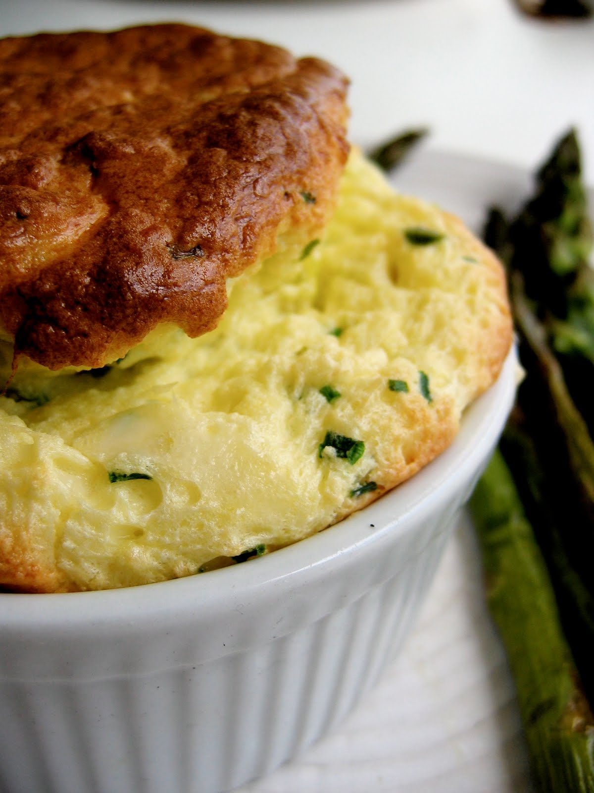 Green Garlic, Chive, and Cheese Souffles, and Roasted Asparagus • The