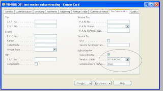 Vendor Card Subcontracting Order setup in Navision