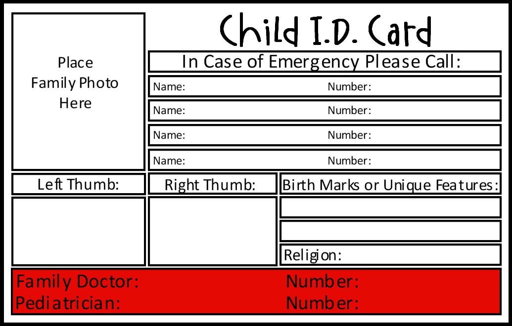 Child id card template free