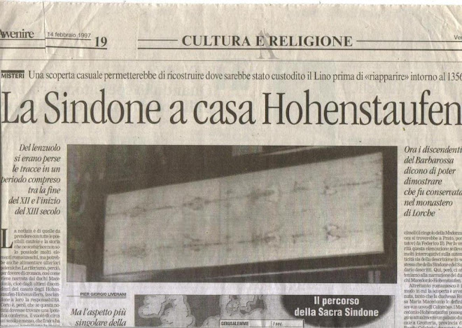 La sindone a casa Hohenstaufen:l'Avvenire 14 febb.94