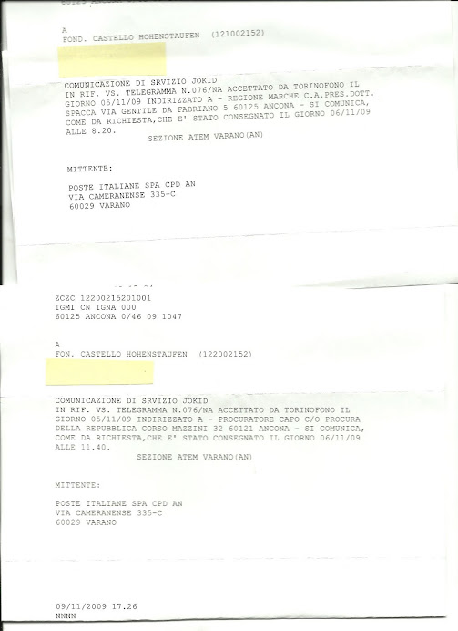 Ricevute della consegna Telegrammi 5.11.09