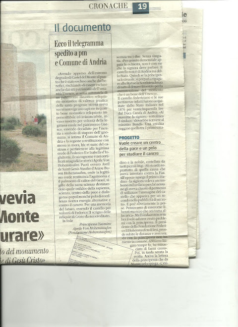 Principessa Yasmin  Hohenstaufen di Svevia rivuole Castel del Monte