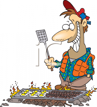 Cartoon of a Man Cooking Breakfast on a Camping Trip clipart image Bad Cook Cartoons and Comics CartoonStock Cartoon Pictures