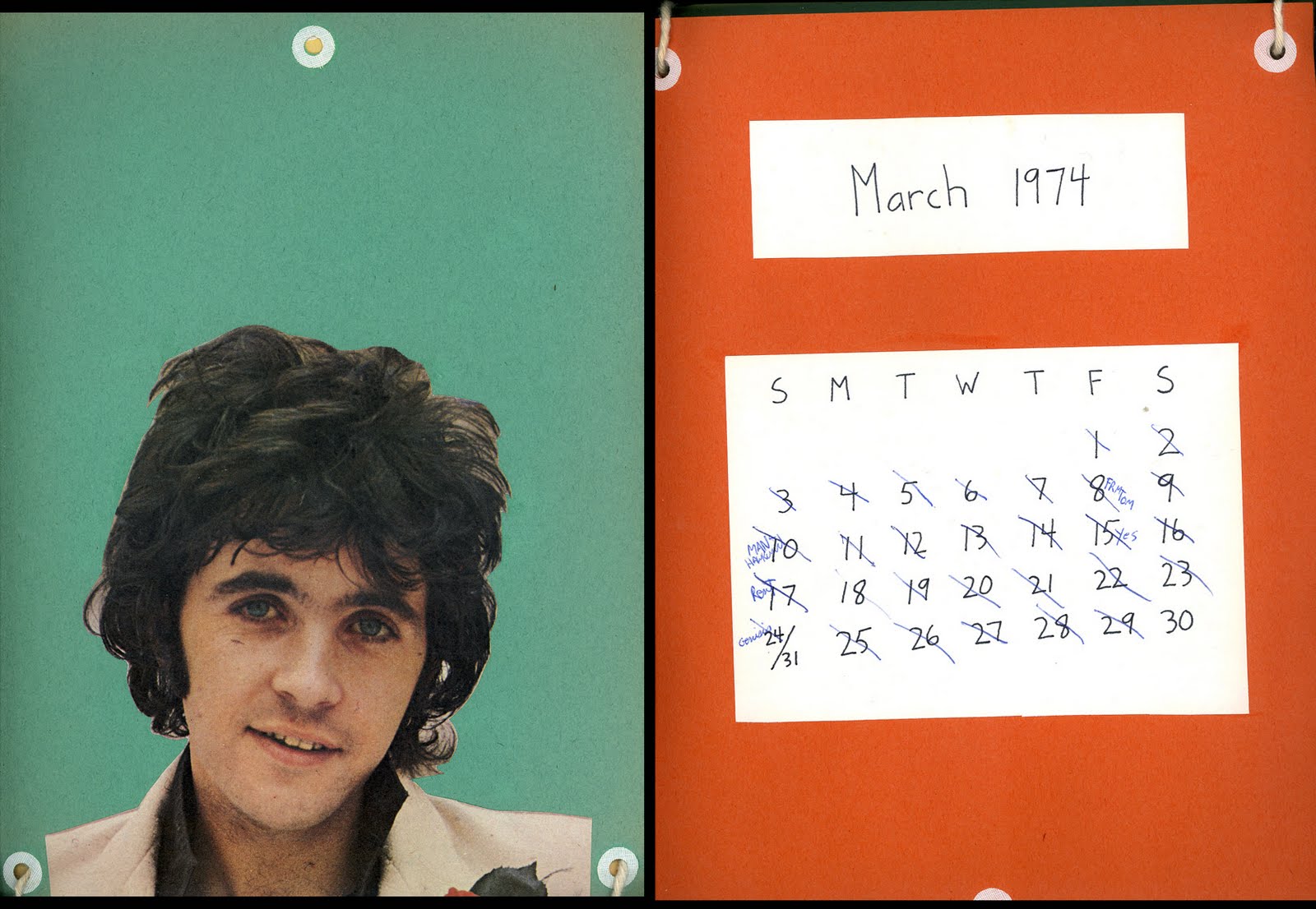 DAVID'S ROCK SCRAPBOOK British Rock Calendar 1974 MARCH