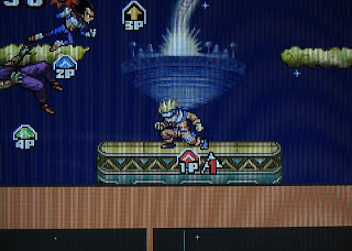 With Piccolo already down, Naruto prepares to shove Vegeta into a pit.