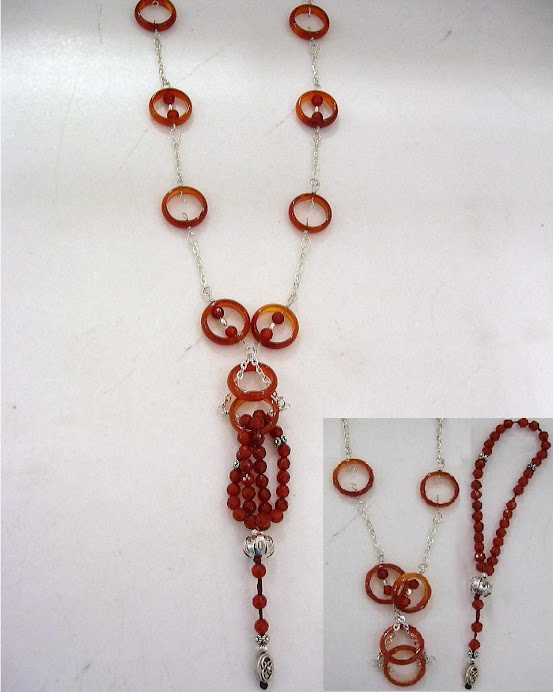 Set of 2 Agate Items:Long Necklace + Sebha 33