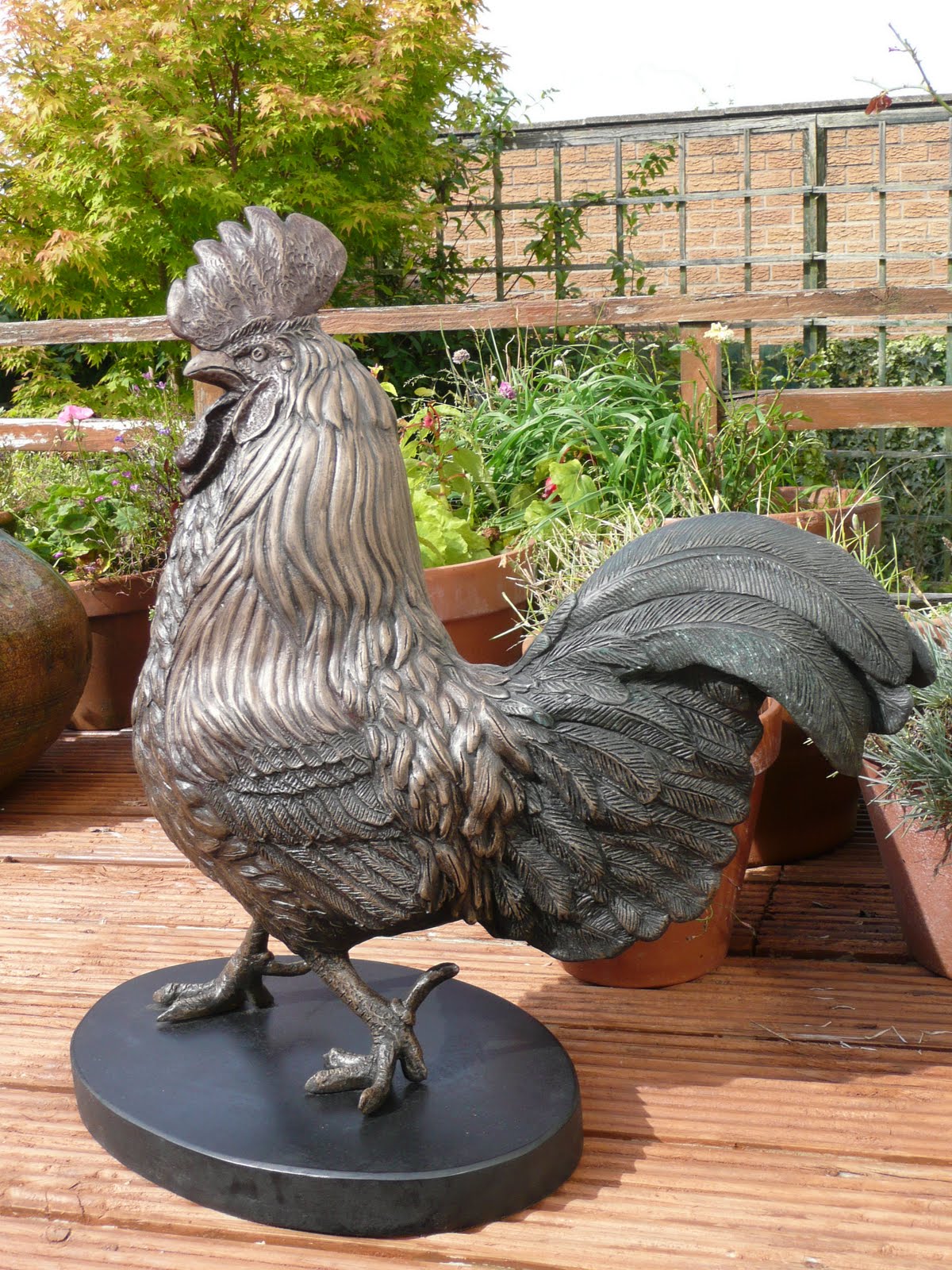 animalsculpture Garden Cockerel Sculpture in Bronze Resin