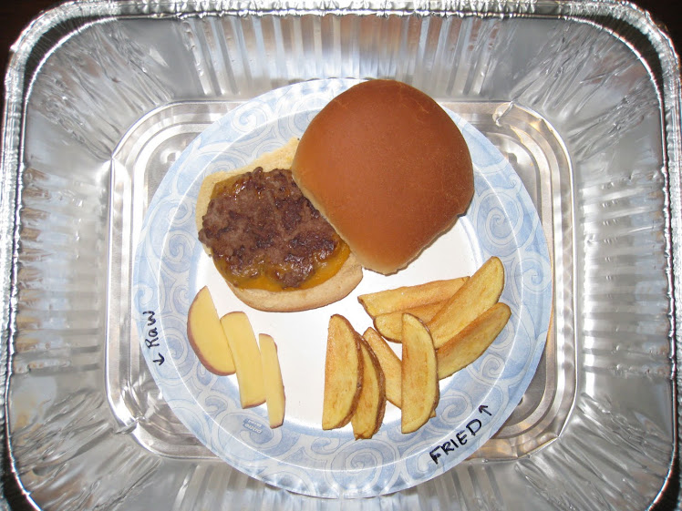 Home made burger and fries w/ 3 raw potatos