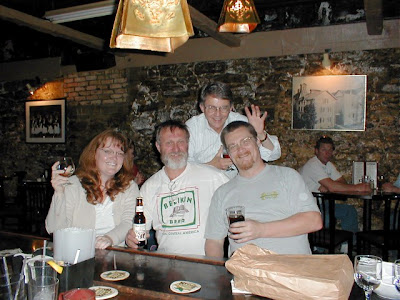 Loriann Andersen, Dan Pleshek, John Peterson, and I enjoy beers at the Stone Cellar