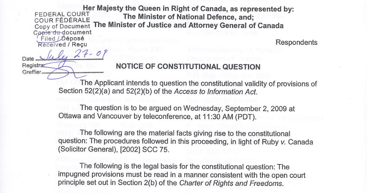 Canadians in Afghanistan Notice of Constitutional Question