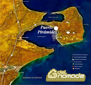 Mapa de la Península Valdés Hoteles,Hoteles y mas hoteles encontrará en Puerto Madryn, en Puerto Pirámides la oferta hotelera es exclusiva