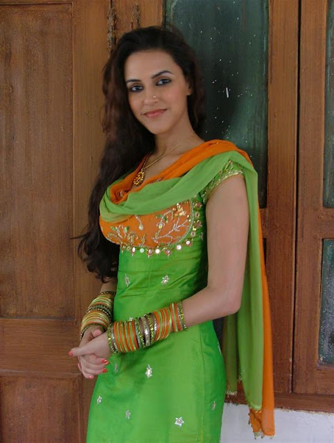 Neha dhupia in Green Orange suit salwaar - HOT